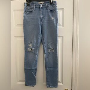 Levi's 721 High Rise Skinny Jeans Light Blue Ripped Distressed
